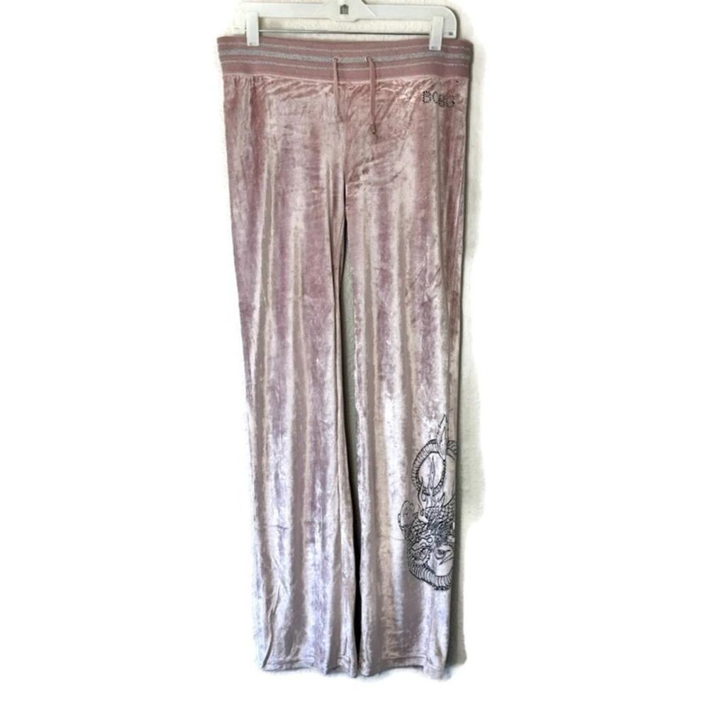 Vintage Y2K BCBGMaxAzria Baby Pink Scorpion Velour Lounge Pants Size Medium